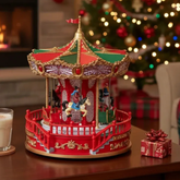 Decoração Natal Carrossel Animado Musical Giratório - Vermelho