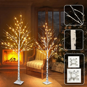 Árvore de Natal de Bétula com 24 LEDs Brilhantes – 60 cm