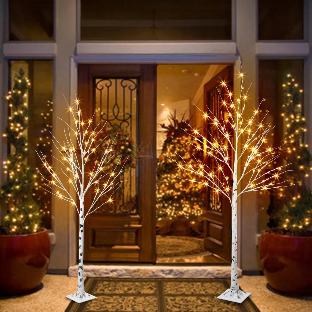 Árvore de Natal de Bétula com 24 LEDs Brilhantes – 60 cm