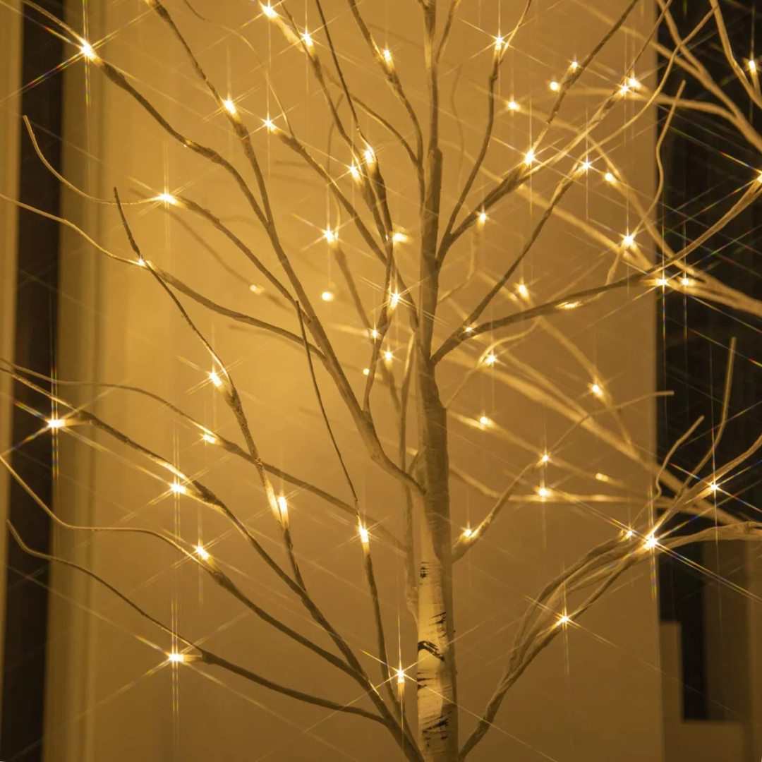Árvore de Natal de Bétula com 24 LEDs Brilhantes – 60 cm