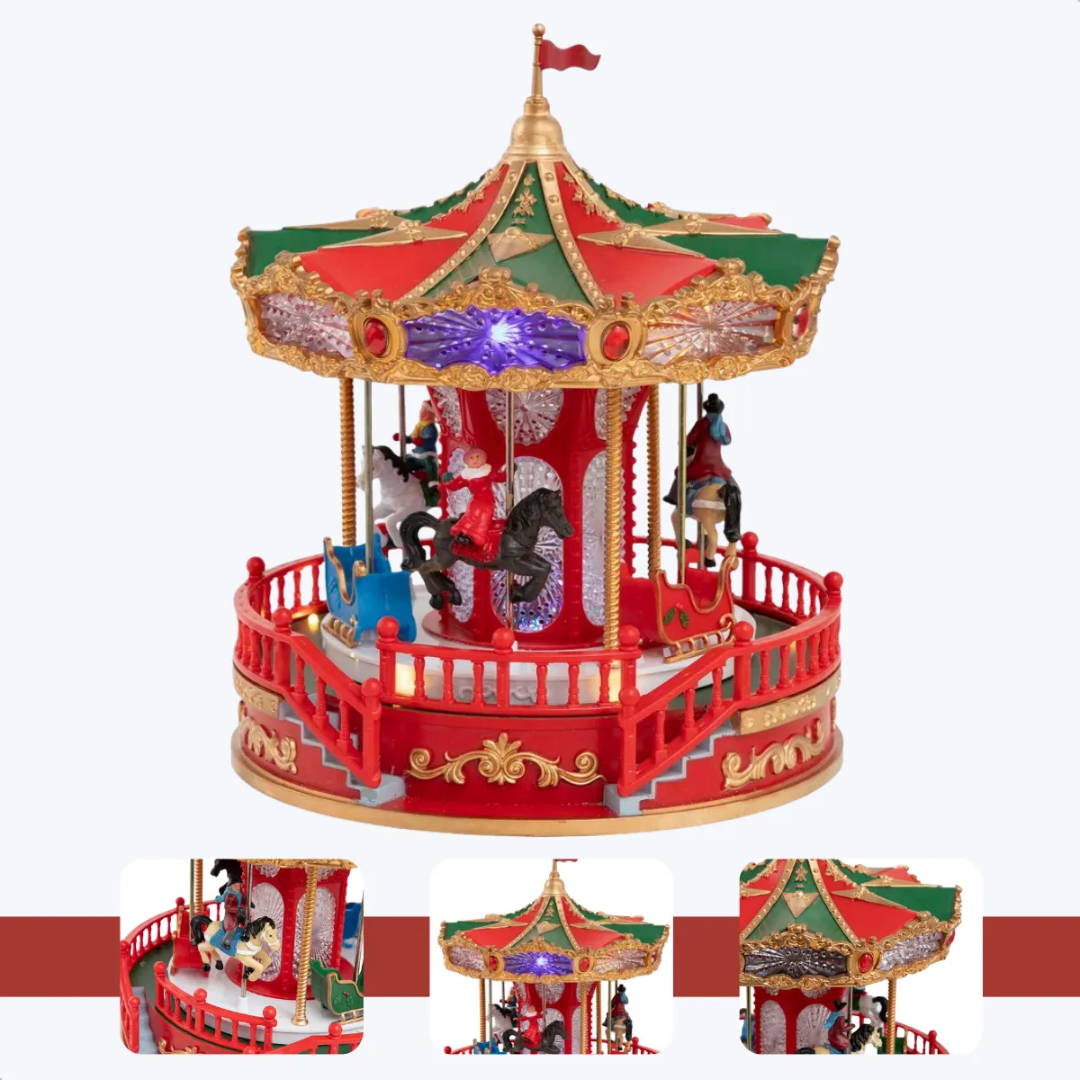 Decoração Natal Carrossel Animado Musical Giratório - Vermelho