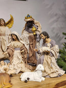 Presépio em Resina com Tecido Natural • 11 Peças • 40cm