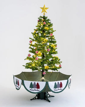 Árvore de Natal Grande com Base Guarda-Chuva - Iluminação, Música e Efeito de Neve (190 x 115 cm)