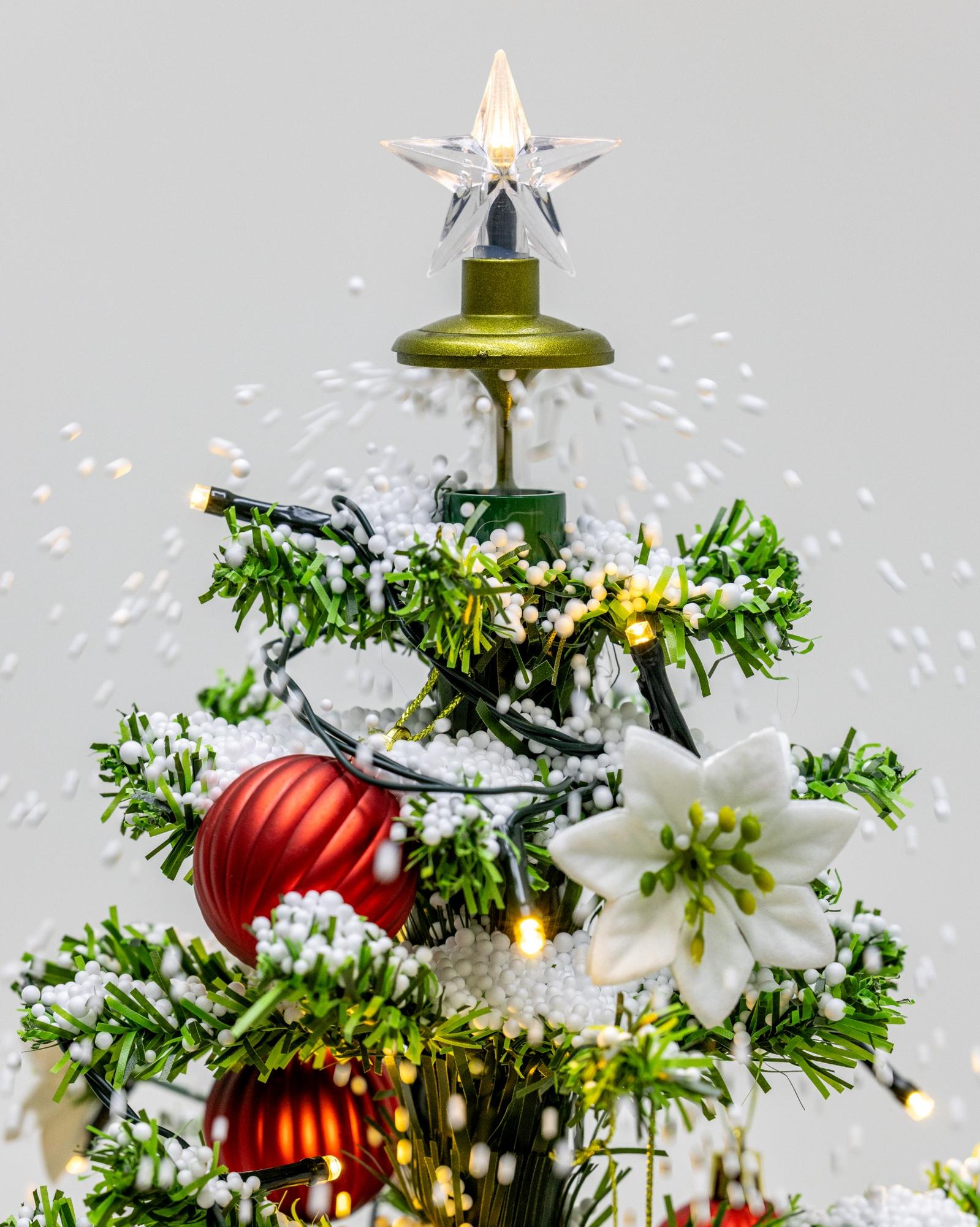 Árvore de Natal Mini com Base de Guarda-Chuva com Neve, Música 65x75