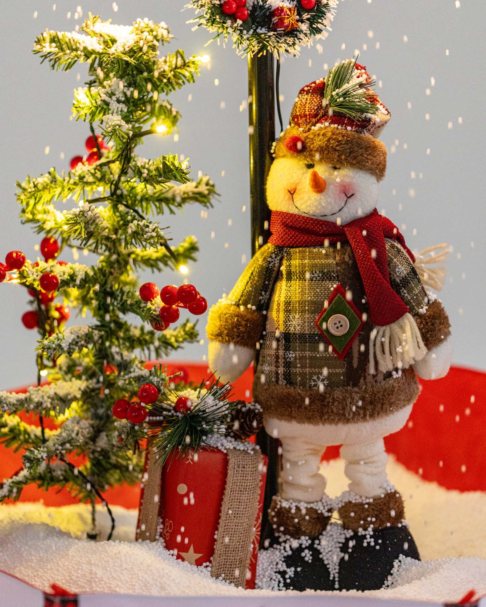 Árvore de Natal Mini Boneco de Neve com Base de Guarda-Chuva com Neve 65 x75