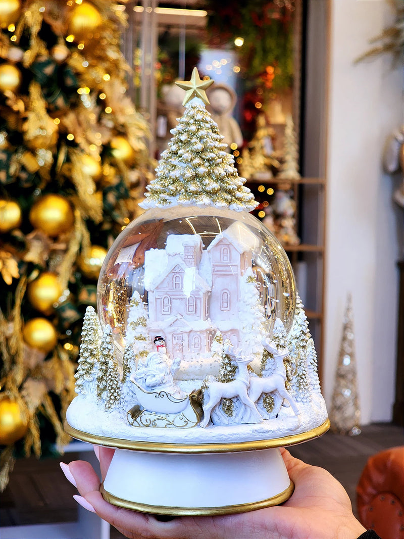 Globo de Natal com Música • Branco e Dourado – Pré-Venda 2025