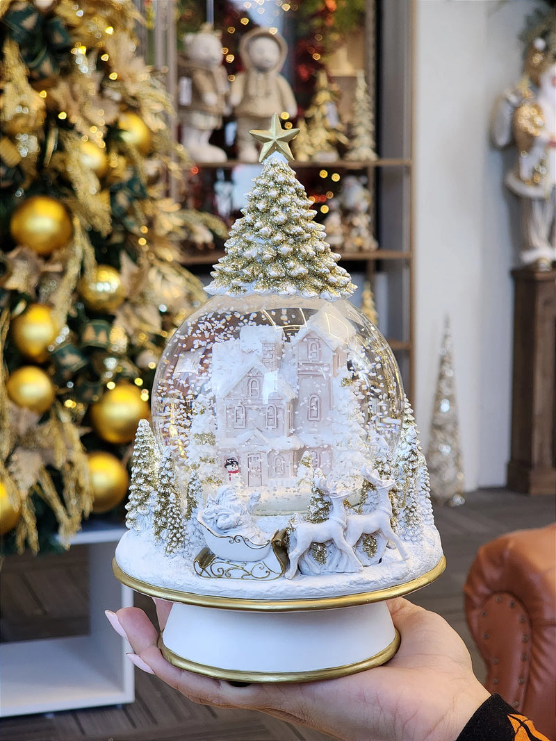 Globo de Natal com Música • Branco e Dourado – Pré-Venda 2025