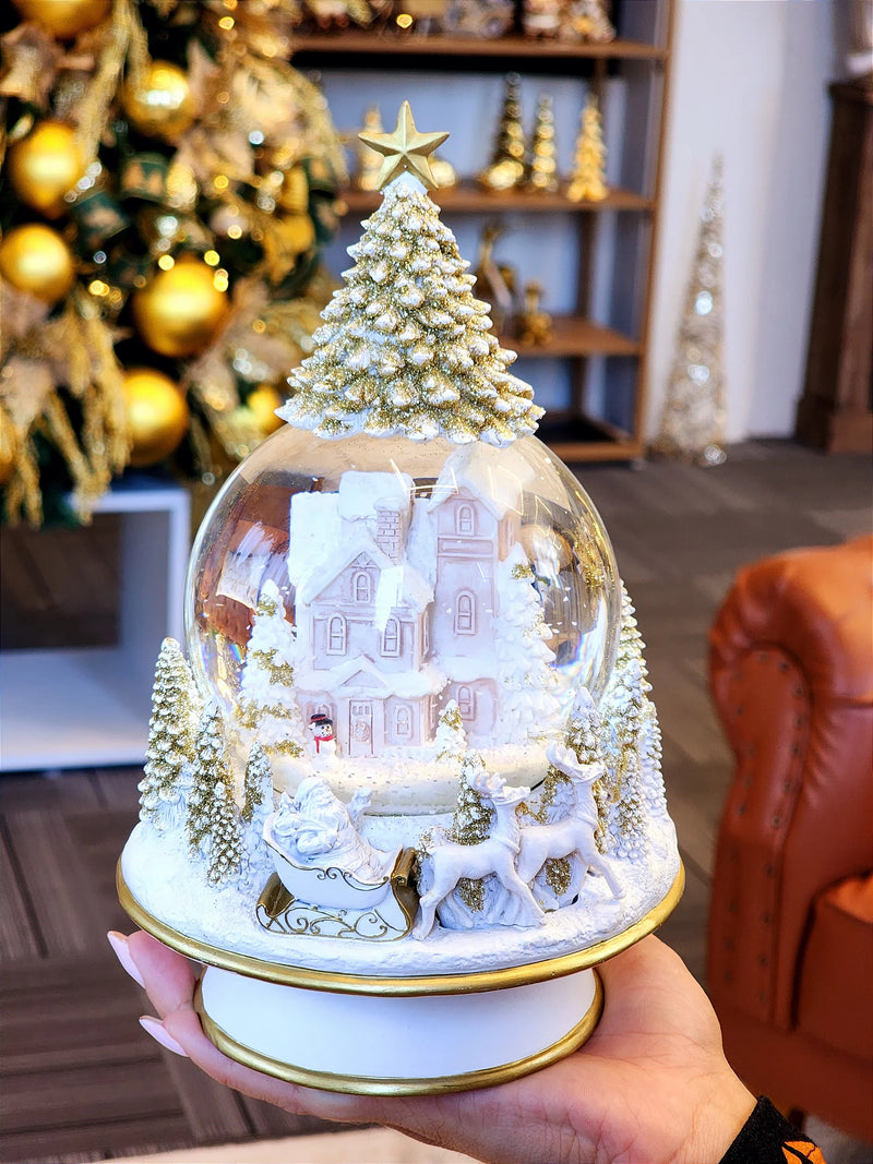 Globo de Natal com Música • Branco e Dourado – Pré-Venda 2025